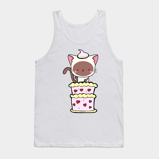 Funny white cat jumping out of a cake Tank Top by Pet Station